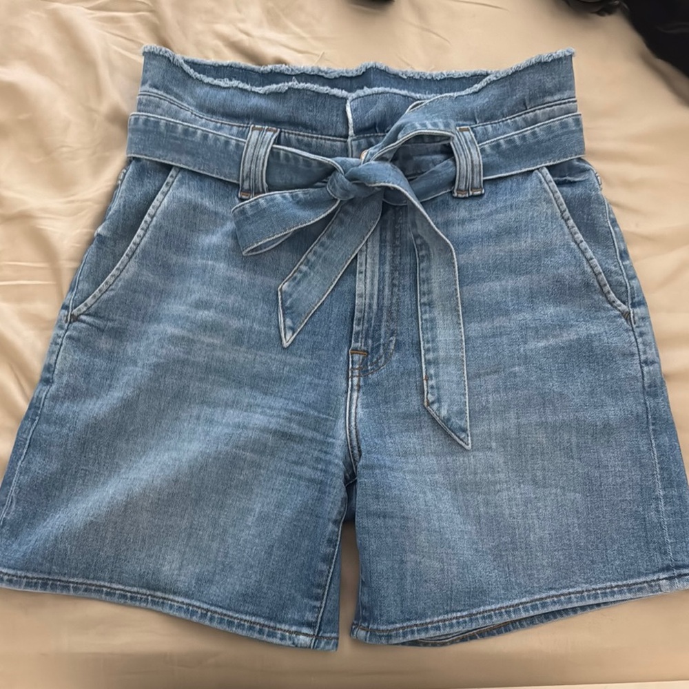 7 For All Mankind Blue High Waist Tie Denim Shorts